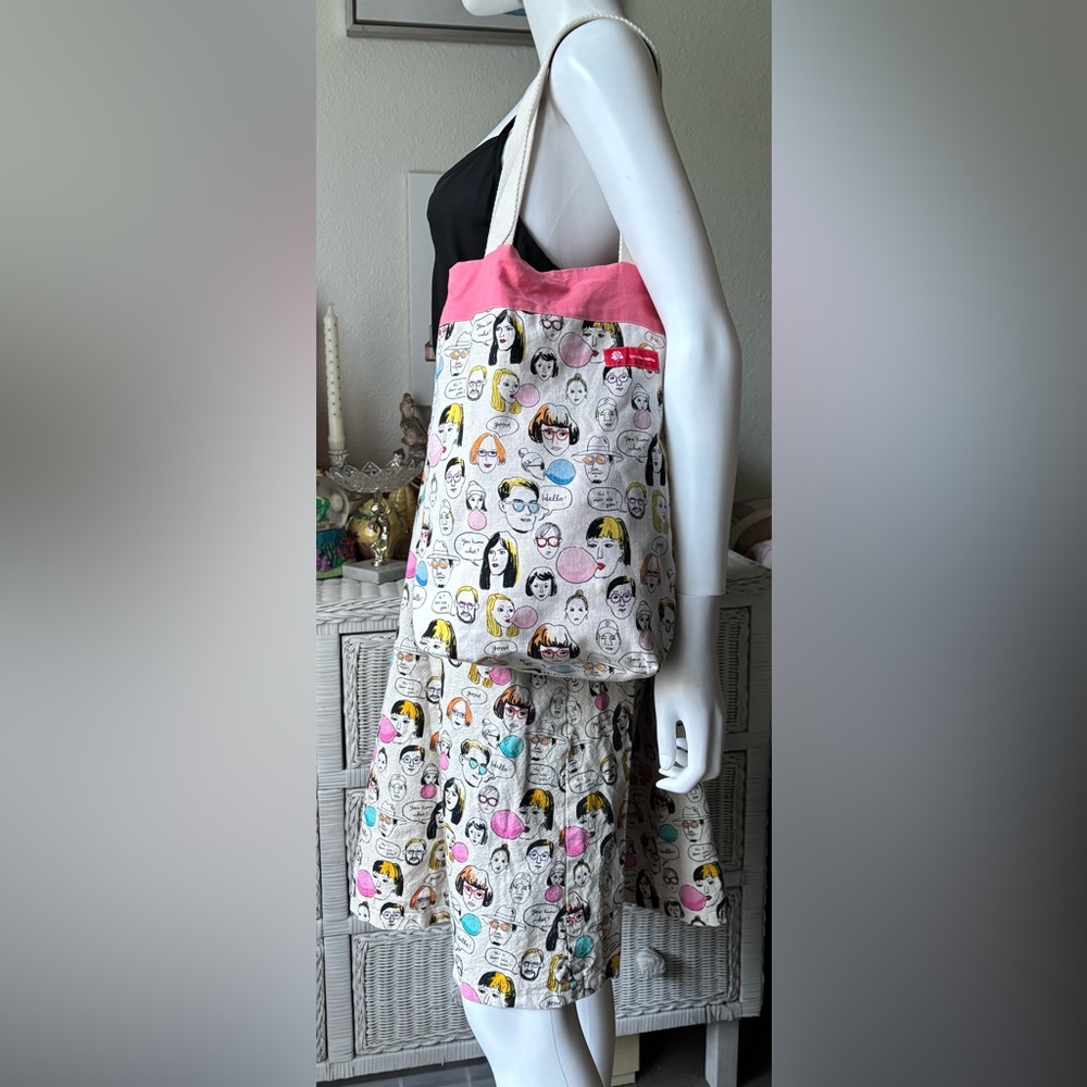 Custom Made Pleated Skirt & Matching Bag Features Fun Facial Expressions Size 8
